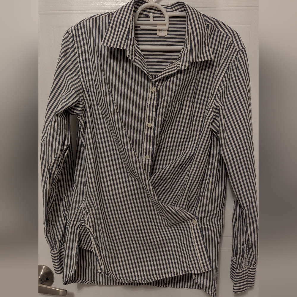 Striped Blue and White Button-Up Shirt
